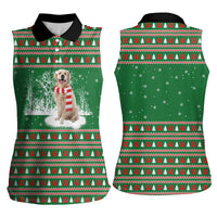 Golden Retriever Christmas Women Sleeveless Polo Shirt with Red Scarf Snowflakes and Tree Pattern - Wonder Print Shop