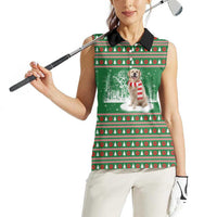 Golden Retriever Christmas Women Sleeveless Polo Shirt with Red Scarf Snowflakes and Tree Pattern - Wonder Print Shop