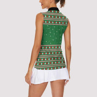 Golden Retriever Christmas Women Sleeveless Polo Shirt with Red Scarf Snowflakes and Tree Pattern - Wonder Print Shop