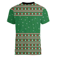 Golden Retriever Christmas Women V-Neck T-Shirt with Red Scarf Snowflakes and Tree Pattern - Wonder Print Shop