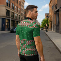 Golden Retriever Christmas Zipper Polo Shirt with Red Scarf Snowflakes and Tree Pattern - Wonder Print Shop