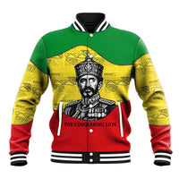 Haile Selassie I Baseball Jacket Ethiopia Lion of Judah and Conquering Lion Pattern Tribute - Wonder Print Shop