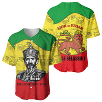 Haile Selassie I Baseball Jersey Ethiopia Lion of Judah and Conquering Lion Pattern Tribute - Wonder Print Shop