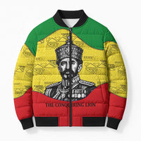 Haile Selassie I Bomber Puffer Jacket Ethiopia Lion of Judah and Conquering Lion Pattern Tribute - Wonder Print Shop