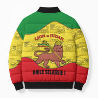 Haile Selassie I Bomber Puffer Jacket Ethiopia Lion of Judah and Conquering Lion Pattern Tribute - Wonder Print Shop
