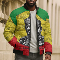 Haile Selassie I Bomber Puffer Jacket Ethiopia Lion of Judah and Conquering Lion Pattern Tribute - Wonder Print Shop