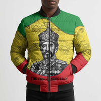 Haile Selassie I Bomber Puffer Jacket Ethiopia Lion of Judah and Conquering Lion Pattern Tribute - Wonder Print Shop