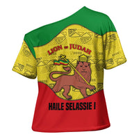 Haile Selassie I Cross Shoulder Shirt Ethiopia Lion of Judah and Conquering Lion Pattern Tribute - Wonder Print Shop