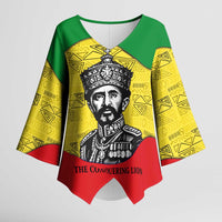 Haile Selassie I Kimono Sleeve Blouse Ethiopia Lion of Judah and Conquering Lion Pattern Tribute - Wonder Print Shop