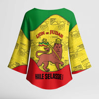 Haile Selassie I Kimono Sleeve Blouse Ethiopia Lion of Judah and Conquering Lion Pattern Tribute - Wonder Print Shop