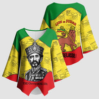 Haile Selassie I Kimono Sleeve Blouse Ethiopia Lion of Judah and Conquering Lion Pattern Tribute - Wonder Print Shop