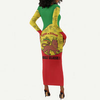 Haile Selassie I Long Sleeve Bodycon Dress Ethiopia Lion of Judah and Conquering Lion Pattern Tribute - Wonder Print Shop