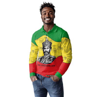Haile Selassie I Long Sleeve Polo Shirt Ethiopia Lion of Judah and Conquering Lion Pattern Tribute - Wonder Print Shop