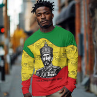 Haile Selassie I Long Sleeve Shirt Ethiopia Lion of Judah and Conquering Lion Pattern Tribute - Wonder Print Shop