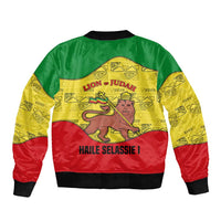 Haile Selassie I Sleeve Zip Bomber Jacket Ethiopia Lion of Judah and Conquering Lion Pattern Tribute - Wonder Print Shop