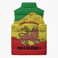 Haile Selassie I Sleeveless Puffer Jacket Ethiopia Lion of Judah and Conquering Lion Pattern Tribute - Wonder Print Shop