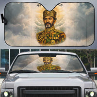 Haile Selassie I Ethiopia Auto Sun Shade with King of Kings and Conquering Lion Cloud Rays and Regal Portrait - Wonder Print Shop