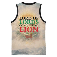 Haile Selassie I Ethiopia Basketball Jersey with King of Kings and Conquering Lion Cloud Rays and Regal Portrait