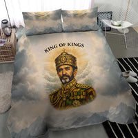 Haile Selassie I Ethiopia Bedding Set with King of Kings and Conquering Lion Cloud Rays and Regal Portrait - Wonder Print Shop