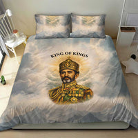 Haile Selassie I Ethiopia Bedding Set with King of Kings and Conquering Lion Cloud Rays and Regal Portrait - Wonder Print Shop