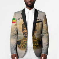Haile Selassie I Ethiopia Blazer with King of Kings and Conquering Lion Cloud Rays and Regal Portrait