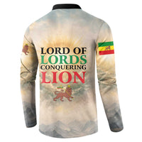Haile Selassie I Ethiopia Button Sweatshirt with King of Kings and Conquering Lion Cloud Rays and Regal Portrait