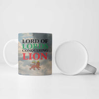 Haile Selassie I Ethiopia Ceramic Mug with King of Kings and Conquering Lion Cloud Rays and Regal Portrait - Wonder Print Shop