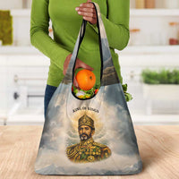Haile Selassie I Ethiopia Grocery Bag with King of Kings and Conquering Lion Cloud Rays and Regal Portrait - Wonder Print Shop
