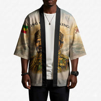 Haile Selassie I Ethiopia Kimono with King of Kings and Conquering Lion Cloud Rays and Regal Portrait