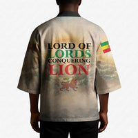 Haile Selassie I Ethiopia Kimono with King of Kings and Conquering Lion Cloud Rays and Regal Portrait