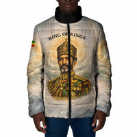 Haile Selassie I Ethiopia Padded Jacket with King of Kings and Conquering Lion Cloud Rays and Regal Portrait - Wonder Print Shop