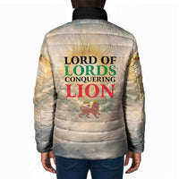 Haile Selassie I Ethiopia Padded Jacket with King of Kings and Conquering Lion Cloud Rays and Regal Portrait - Wonder Print Shop