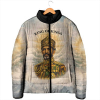 Haile Selassie I Ethiopia Padded Jacket with King of Kings and Conquering Lion Cloud Rays and Regal Portrait - Wonder Print Shop