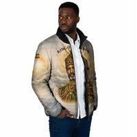 Haile Selassie I Ethiopia Padded Jacket with King of Kings and Conquering Lion Cloud Rays and Regal Portrait - Wonder Print Shop