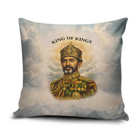 Haile Selassie I Ethiopia Pillow Cover with King of Kings and Conquering Lion Cloud Rays and Regal Portrait - Wonder Print Shop