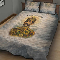Haile Selassie I Ethiopia Quilt Bed Set with King of Kings and Conquering Lion Cloud Rays and Regal Portrait - Wonder Print Shop