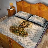 Haile Selassie I Ethiopia Quilt Bed Set with King of Kings and Conquering Lion Cloud Rays and Regal Portrait - Wonder Print Shop