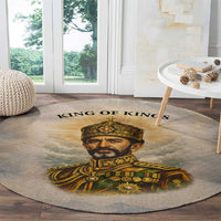 Haile Selassie I Ethiopia Round Carpet with King of Kings and Conquering Lion Cloud Rays and Regal Portrait - Wonder Print Shop