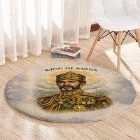 Haile Selassie I Ethiopia Round Carpet with King of Kings and Conquering Lion Cloud Rays and Regal Portrait - Wonder Print Shop