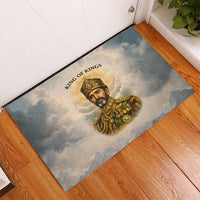 Haile Selassie I Ethiopia Rubber Doormat with King of Kings and Conquering Lion Cloud Rays and Regal Portrait - Wonder Print Shop