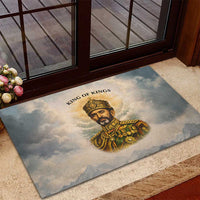 Haile Selassie I Ethiopia Rubber Doormat with King of Kings and Conquering Lion Cloud Rays and Regal Portrait - Wonder Print Shop