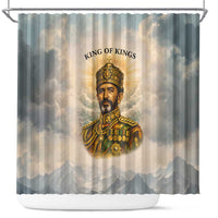 Haile Selassie I Ethiopia Shower Curtain with King of Kings and Conquering Lion Cloud Rays and Regal Portrait - Wonder Print Shop