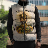 Haile Selassie I Ethiopia Sleeveless Puffer Jacket with King of Kings and Conquering Lion Cloud Rays and Regal Portrait - Wonder Print Shop