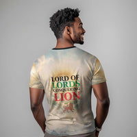 Haile Selassie I Ethiopia T shirt with King of Kings and Conquering Lion Cloud Rays and Regal Portrait