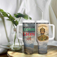 Haile Selassie I Ethiopia Tumbler With Handle with King of Kings and Conquering Lion Cloud Rays and Regal Portrait - Wonder Print Shop
