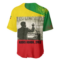 Ethiopia Haile Selassie I Baseball Jersey with Addis Ababa 1963 Speech Quote Pan-African Flag Colors and Kente Pattern