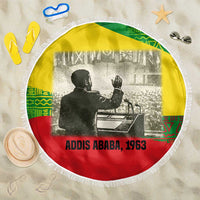 Ethiopia Haile Selassie I Beach Blanket with Addis Ababa 1963 Speech Quote Pan-African Flag Colors and Kente Pattern - Wonder Print Shop