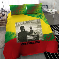 Ethiopia Haile Selassie I Bedding Set with Addis Ababa 1963 Speech Quote Pan-African Flag Colors and Kente Pattern - Wonder Print Shop