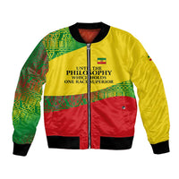 Ethiopia Haile Selassie I Bomber Jacket with Addis Ababa 1963 Speech Quote Pan-African Flag Colors and Kente Pattern