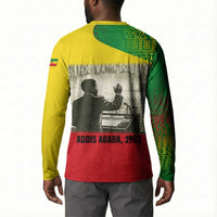 Ethiopia Haile Selassie I Button Sweatshirt with Addis Ababa 1963 Speech Quote Pan-African Flag Colors and Kente Pattern